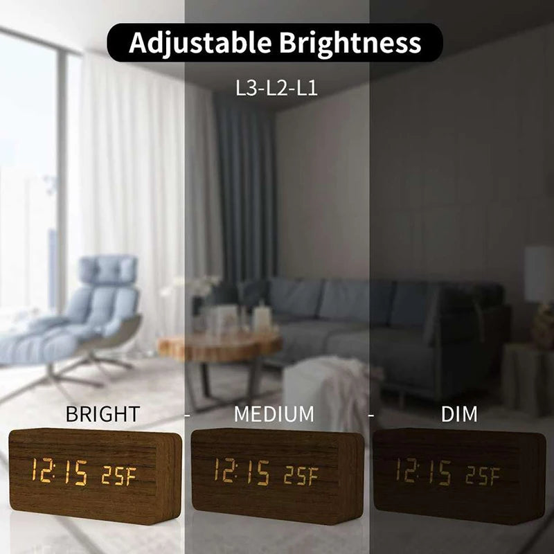 Modern Wooden LED Alarm Clock