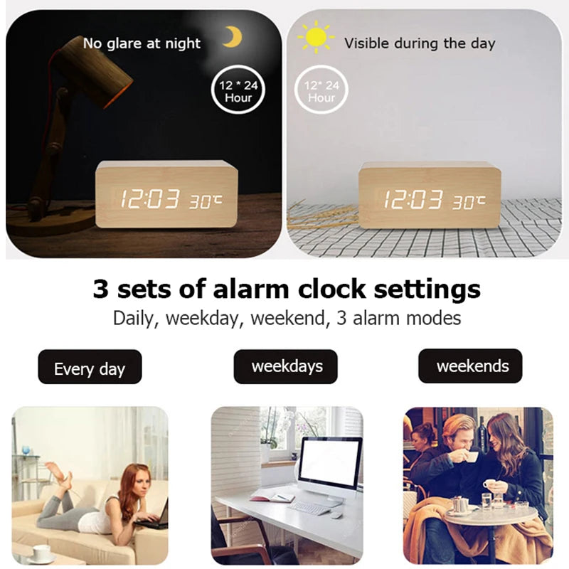 Modern Wooden LED Alarm Clock