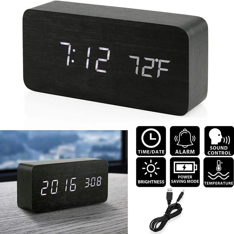 Modern Wooden LED Alarm Clock